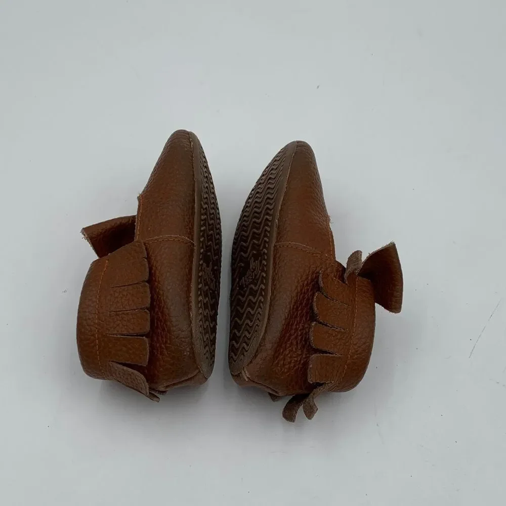 Monkey Feet Brown Leather Bow Moccasins Baby Shoes 18–24M